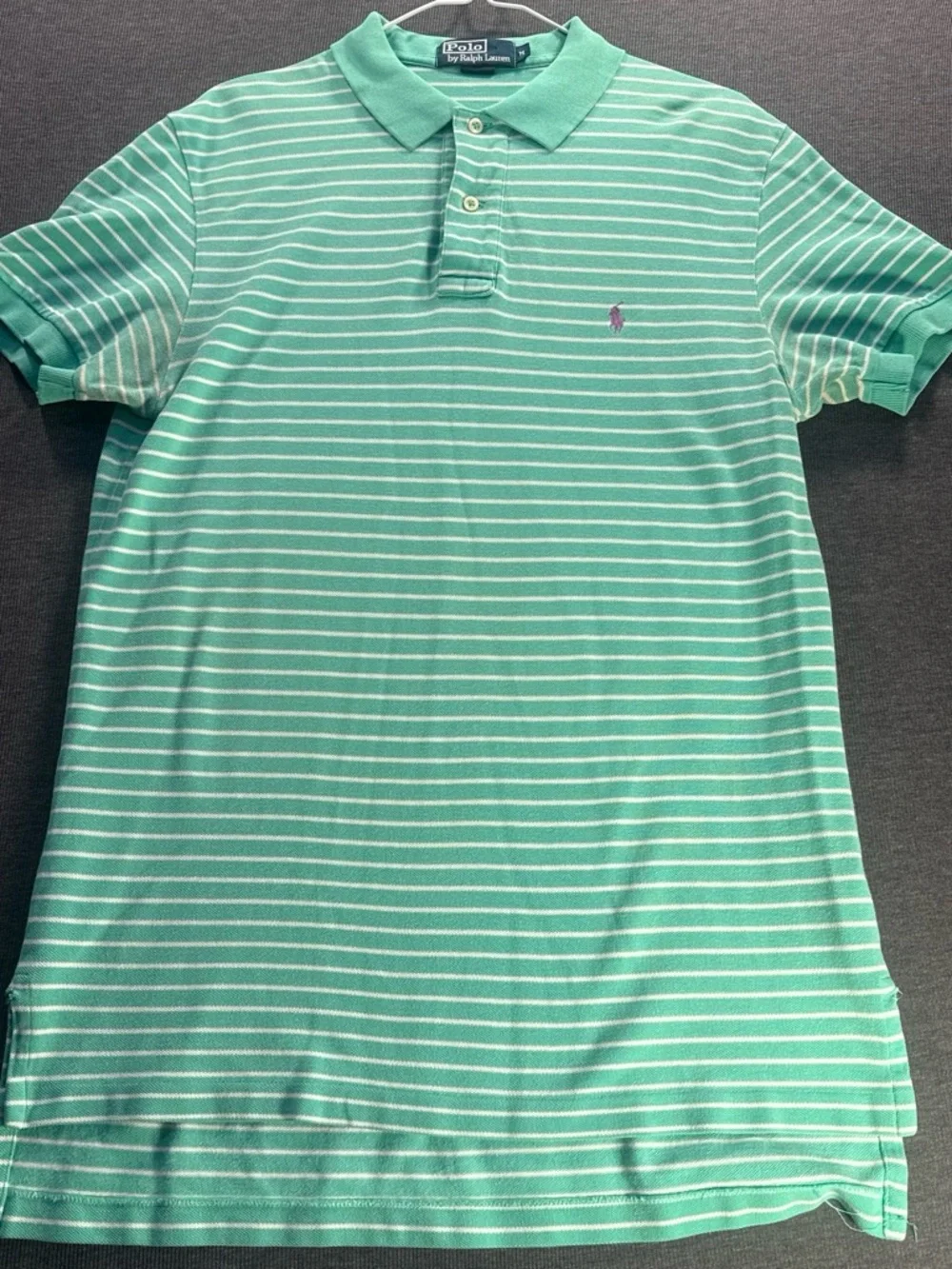 Polo by Ralph Lauren Mint Green and White Striped Polo Shirt